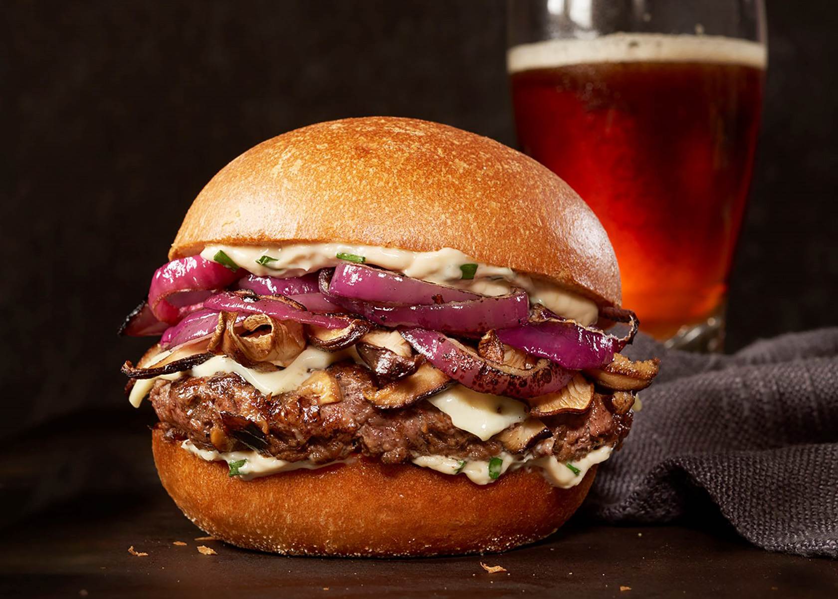 Miso Mushroom Swiss Bison Burger Recipe