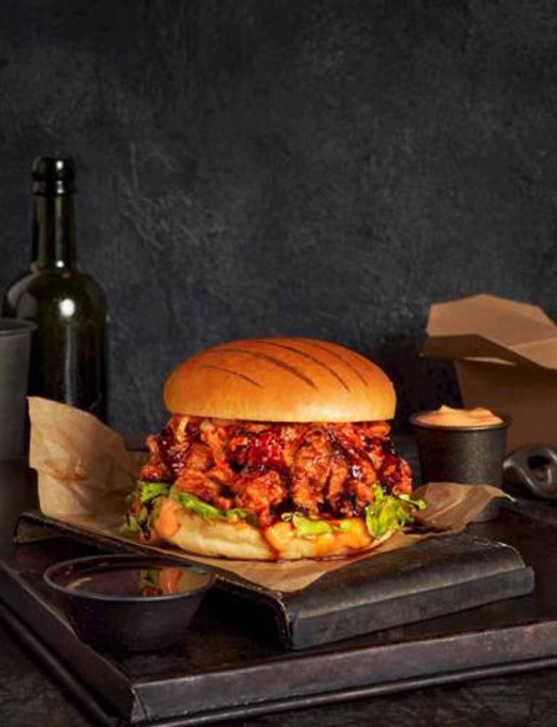 BBQ Korean Fried Chicken Burger on Grilled Brioche Bun (#228875)